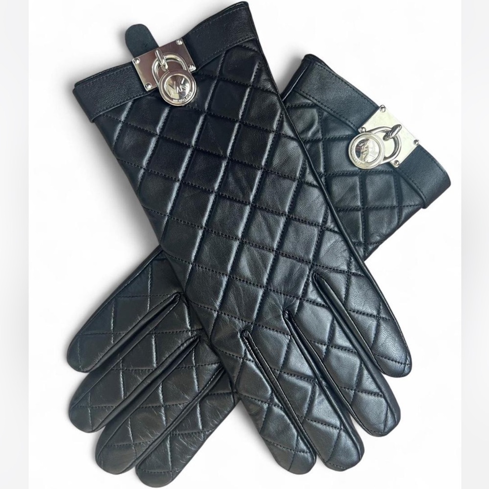 MICHAEL Michael Kors Black Leather Quilted Gloves